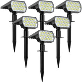 WELALO solar spotlights 6-pack front view with bright pathway lighting