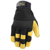 Wells Lamont HydraHyde leather gloves back view shows durable protection for tough outdoor work.