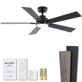 Wellspeed 52in black outdoor ceiling fan with light for outdoor comfort and ambiance.