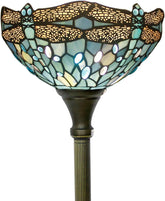 WERFACTORY Tiffany floor lamp sea blue dragonfly shade provides cozy reading light.