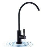 WEWE matte black drinking water faucet front view showing sleek design for versatile kitchen compatibility.