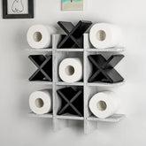 Weysat Tic Tac Toe toilet paper holder front view in rustic wood, space-saving design
