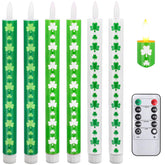 Whaline flameless candle with green shamrock design for festive decor