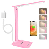 White crown LED desk lamp pink angle for chic lighting and adjustable brightness