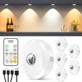 WILLED rechargeable puck lights with remote illuminate kitchen cabinets with effortless control.