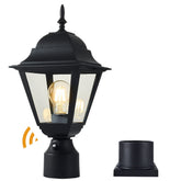 Windben dusk-to-dawn outdoor post light with clear tempered glass for reliable night illumination.