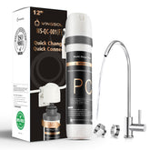 WINGSOL under-sink filter system with chrome faucet provides clean drinking water.