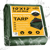 Winpull 10x12 green tarp covers gear outdoors for reliable protection