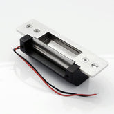 WIRELEL ANSI strike lock front view, rugged black metal for heavy-duty door control
