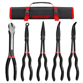 WISEUP 5Pcs long needle nose pliers set for precise gripping in tight spaces.