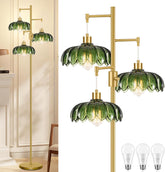 WLQCWL vintage floor lamp with gold stand and glass lampshape for elegant living spaces.