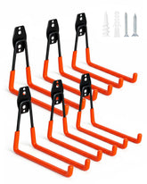 WMK 7.3-inch orange wall-mount garage hooks securing tools and bikes