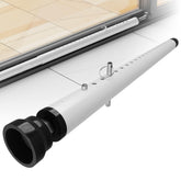 WooFog sliding door security bar illustrates adjustable length for secure patio access.