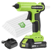WorkBless cordless hot glue gun with full kit for flexible, on-the-go repairs.