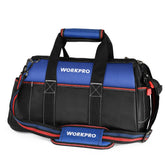 WORKPRO 16-inch wide-mouth tool bag offers quick access and organized storage.