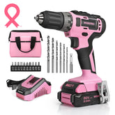 WorkPRO 20V pink cordless drill driver with ergonomic grip for comfortable handling.
