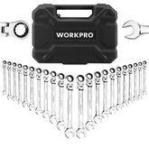WORKPRO 22-piece ratcheting wrench set with flex-head in organizer case for quick access.
