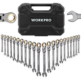 WORKPRO 22-piece flex-head wrench set in case with easy size access