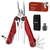 WORKPRO 24-in-1 multitool red folded for compact everyday carry and quick access.