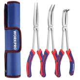 WORKPRO 3PC long reach pliers set straight nose for tight spaces and precise grips.