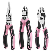 WORKPRO 3-piece pliers set with pink handles for precise grip and versatile DIY use.