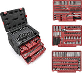 WORKPRO 450-piece drive socket set case showing organized tools