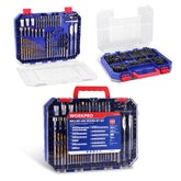 WorkPRO 455-piece drill and screwdriver set case, organized for quick access.