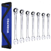 WORKPRO 7-piece ratcheting wrench set, versatile bolt tightening in compact spaces.