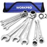 WORKPRO 8-piece flex-head wrenches with roll-up pouch for quick access.
