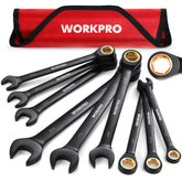 WORKPRO 9-piece anti-slip ratcheting wrenches in a case for organized tightening in tight spaces