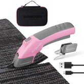 WORKPRO cordless electric scissors cutting fabric with smooth precision.