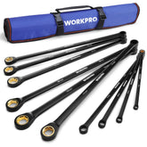 WORKPRO extra-long ratcheting wrench set in 8-19 mm range for automotive upgrades