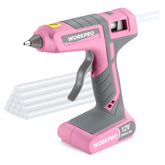 WorkPro full-size cordless glue gun 12V heats quickly for DIY projects.