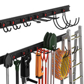 WORKPRO garage tool organizer wall-mount rails show expansive storage on the wall