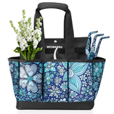 WorkPRO garden tool bag in floral blue, front view for quick access.