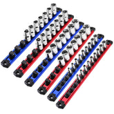 WORKPRO magnetic socket organizer rail securely holds sockets in place.