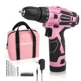 WorkPRO Pink cordless drill driver in a compact design for easy use in tight spaces.