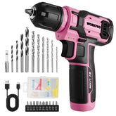 WORKPRO pink cordless drill set, compact design for quick home repairs.