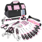 WORKPRO pink tool set bag open shows organized storage for quick tasks