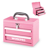 WORKPRO portable mini tool box pink top view showing compact design for easy transport.