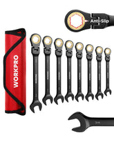 WORKPRO ratcheting wrench set in rolling pouch for organized portability