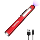 WorkPro rechargeable pen light with 450-lumen floodlight for work tasks.