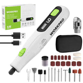 WORKPRO cordless rotary tool kit shown in compact housing for easy storage