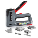 WORKPRO staple gun front view demonstrates 6-in-1 versatility for DIY projects.