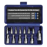 WORKPRO torx bit socket set in case open for easy access and viewing.