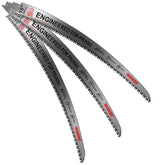 Worksky 15-inch blade closeup showing arc edge for efficient wood cutting.