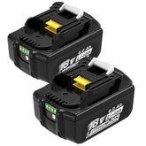 Worthmah 2Pack 6000mAh 18V battery front view powering Makita tools