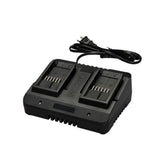 WORX WA3770 dual-port charger in use, speeds two-battery charging for on-site efficiency