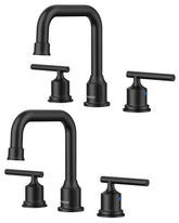 WOWOW 3-hole faucet in matte black with 360-degree swivel for versatile use