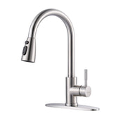 WOWOW kitchen faucet with pull-down sprayer for versatile rinsing and filling.